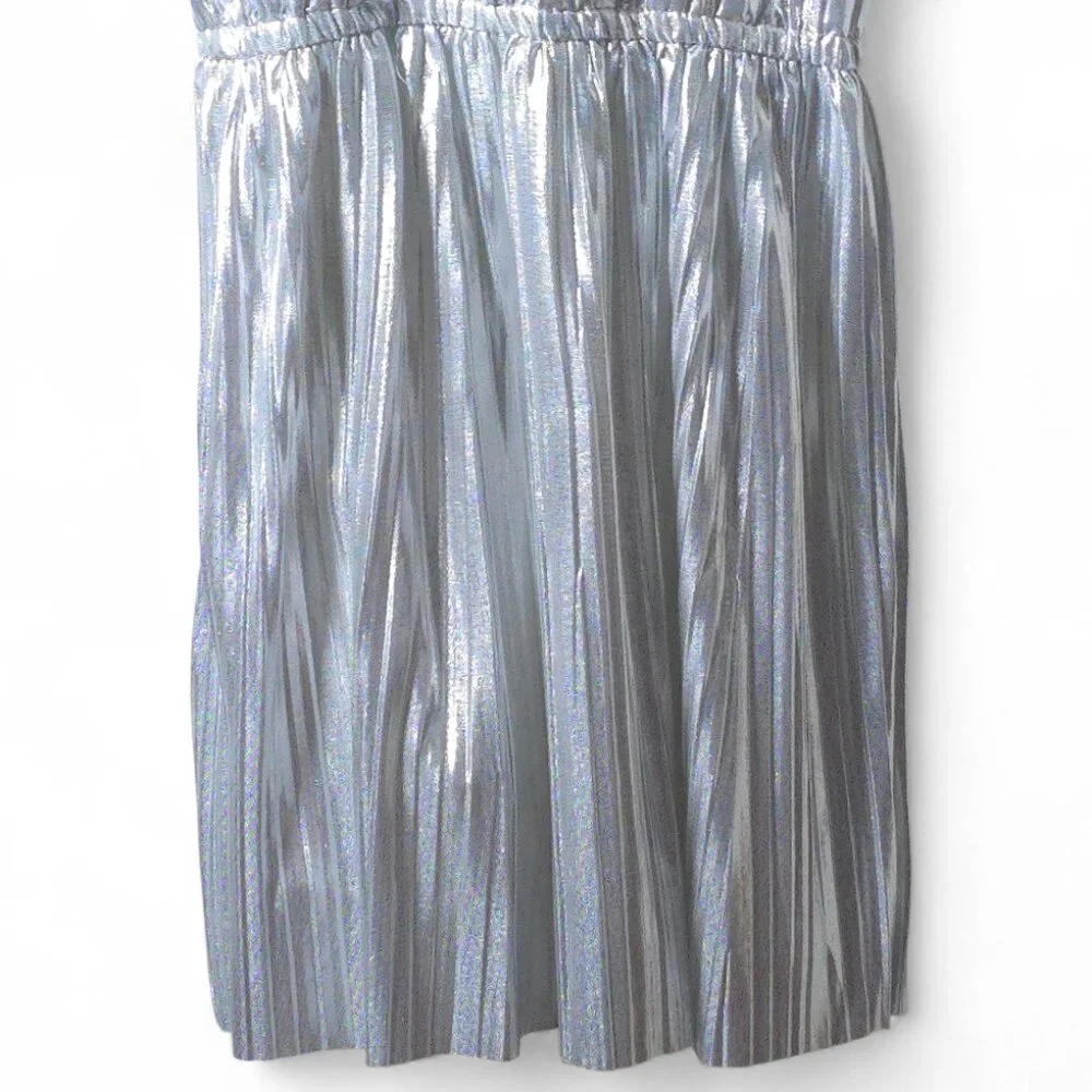 OshKosh B’gosh Silver Metallic Pleated Party Dress Girls 12 Holiday Sparkle